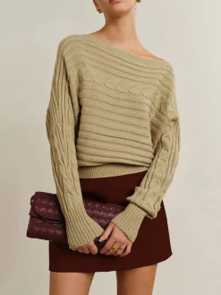 COMMENSE Straight Neck Twist Sweater* Sweater Tops|Sweaters & Cardigans