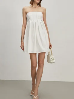 COMMENSE Strapless Pleated Short Dress* White Dresses|Vacation Dresses