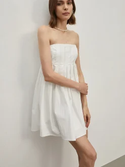 COMMENSE Strapless Pleated Short Dress* White Dresses|Vacation Dresses