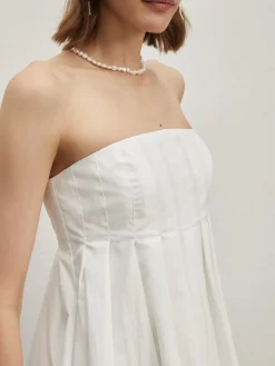 COMMENSE Strapless Pleated Short Dress* White Dresses|Vacation Dresses