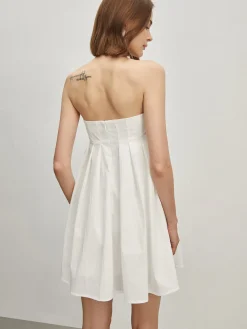 COMMENSE Strapless Pleated Short Dress* White Dresses|Vacation Dresses