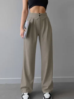 COMMENSE Street Fold Over Waistband Straight Leg Dress Pants* Pants|Bottoms