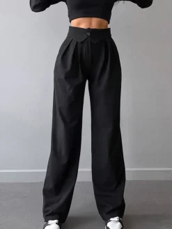 COMMENSE Street Fold Over Waistband Straight Leg Dress Pants* Pants|Bottoms