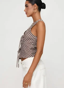 COMMENSE Stripe Knotted V-Neck Tank Top* Tank Tops & Camis|Tops