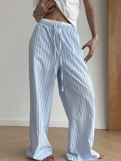 COMMENSE Stripe Loose Double-Waisted Tie Front Pants* Pants|Bottoms