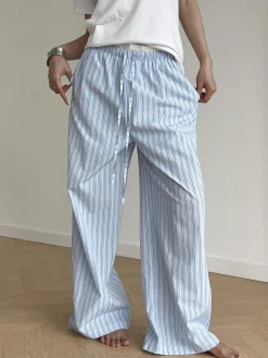 COMMENSE Stripe Loose Double-Waisted Tie Front Pants* Pants|Bottoms