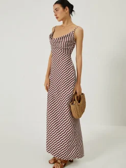 COMMENSE Stripe Low Cut Slim Long Dress* Casual Dresses|Cocktail & Party Dresses