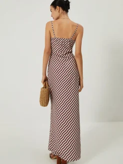 COMMENSE Stripe Low Cut Slim Long Dress* Casual Dresses|Cocktail & Party Dresses