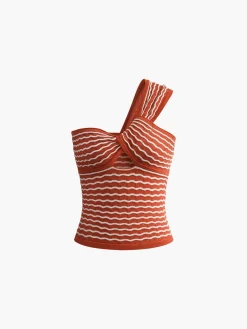 COMMENSE Stripe One Shoulder Knit Top* Sweater Tops|Sweaters & Cardigans