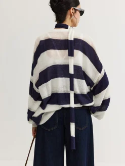 COMMENSE Striped Breasted Thin Cardigan With Scarf* Cardigans|Sweaters & Cardigans