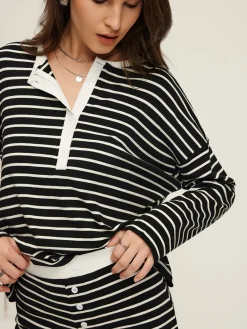COMMENSE Striped Button Jersey Shorts Set* Shorts Sets|Shorts