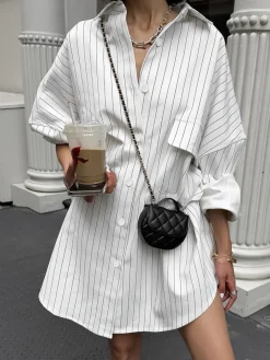 COMMENSE Striped Large Pockets Long Sleeve Shirt* Blouses & Shirts|Tops