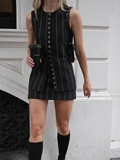 COMMENSE Striped Linen Blends Button-Front Blouse* Blouses & Shirts|Tops