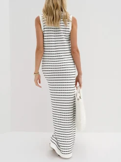 COMMENSE Striped Metal Button Long Sweater Dress* Sweater Dresses|Work Dresses
