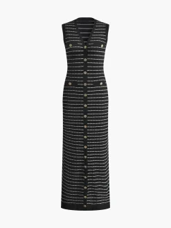 COMMENSE Striped Metal Button Long Sweater Dress* Sweater Dresses|Work Dresses