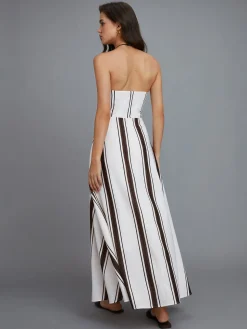 COMMENSE Striped Off-Shoulder Long Dress* White Dresses|Cocktail & Party Dresses