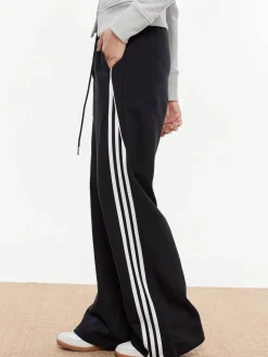 COMMENSE Striped Patchwork Elastic Waist Pants* Pants|Bottoms