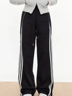 COMMENSE Striped Patchwork Elastic Waist Pants* Pants|Bottoms
