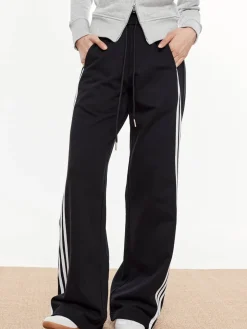 COMMENSE Striped Patchwork Elastic Waist Pants* Pants|Bottoms
