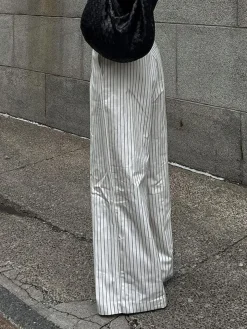 COMMENSE Striped Pockets Wide Leg Pants Without Belt* Wide Leg|Pants