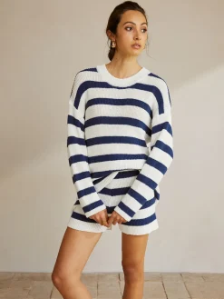 COMMENSE Striped Ribbed Sweater Shorts Set* Shorts Sets|Shorts