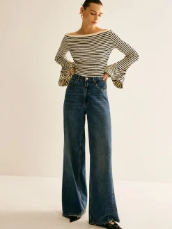 COMMENSE Striped Ruffle-Sleeve Knit Top* Sweater Tops|Sweaters & Cardigans