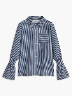 COMMENSE Striped Ruffle-Sleeve Polo Shirt* Blouses & Shirts|Tops