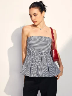 COMMENSE Striped Strapless Bubble Tank Top* Tank Tops & Camis|Tops