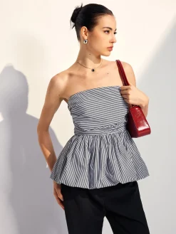 COMMENSE Striped Strapless Bubble Tank Top* Tank Tops & Camis|Tops