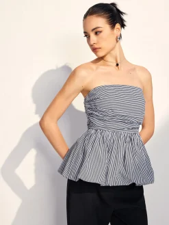 COMMENSE Striped Strapless Bubble Tank Top* Tank Tops & Camis|Tops