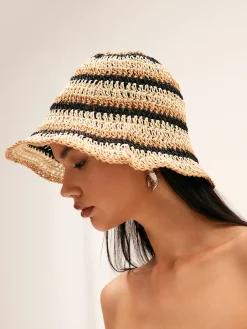 COMMENSE Striped Straw Bucket Hat* Hair Claws & Hats|Accessories