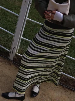 COMMENSE Striped Stretch Sweater Midi Skirt* Skirts|Knitwear