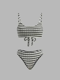 COMMENSE Striped Tie Back Bikini Set* Swimwear|Tops