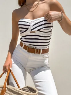 COMMENSE Striped Twist Detail Tube Top* Tank Tops & Camis|Tops