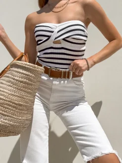 COMMENSE Striped Twist Detail Tube Top* Tank Tops & Camis|Tops