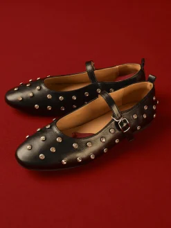 COMMENSE Studded Buckle Strap Mary Jane Ballet Flats* Shoes|Accessories