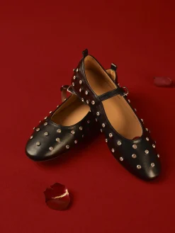 COMMENSE Studded Buckle Strap Mary Jane Ballet Flats* Shoes|Accessories