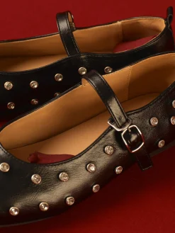 COMMENSE Studded Buckle Strap Mary Jane Ballet Flats* Shoes|Accessories