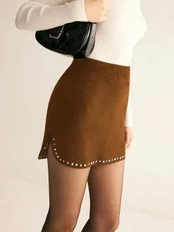 COMMENSE Studded Trim Suede Mini Skirt* Skirts|Bottoms