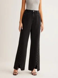 COMMENSE Studded Wide-Leg Denim Jeans* Jeans|Pants