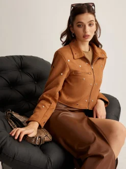 COMMENSE Studded Zipper Crop Blazer* Outerwear|Blazers