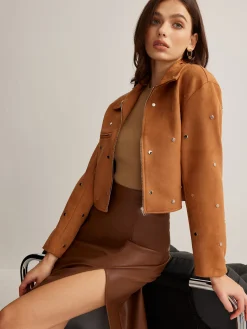 COMMENSE Studded Zipper Crop Blazer* Outerwear|Blazers