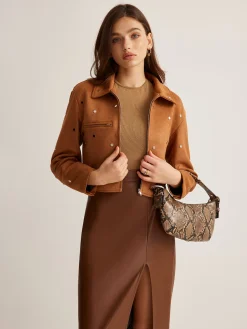 COMMENSE Studded Zipper Crop Blazer* Outerwear|Blazers