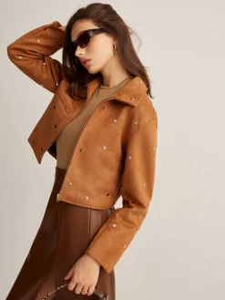 COMMENSE Studded Zipper Crop Blazer* Outerwear|Blazers