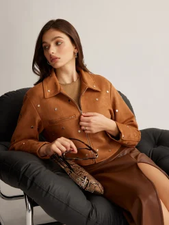 COMMENSE Studded Zipper Crop Blazer* Outerwear|Blazers