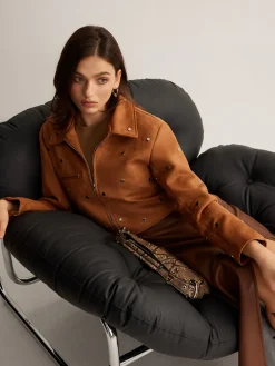 COMMENSE Studded Zipper Crop Blazer* Outerwear|Blazers
