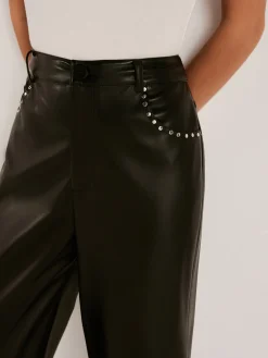 COMMENSE Studded-Decor PU Leather Straight Pants* Pants|Bottoms