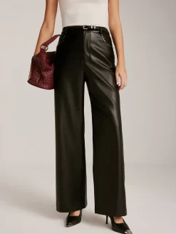 COMMENSE Studded-Decor PU Leather Straight Pants* Pants|Bottoms
