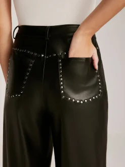 COMMENSE Studded-Decor PU Leather Straight Pants* Pants|Bottoms