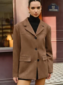 COMMENSE Suede Button Lapel Blazer* Outerwear|Blazers
